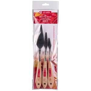 Talens Art Creation Malmesser-Set, 3 Stück, für Acrylfarben. Metallklingen mit Holzgriffen im transparenten Pack.