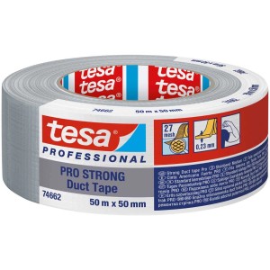 Ruban adhésif toilé gris Tesa Pro-Strong, rouleau de 50m. Ruban adhésif polyvalent et résistant pour réparations.