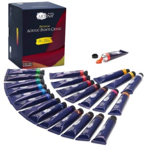 Set de peintures acryliques Artina Crylic avec 24 couleurs de 22 ml chacune, boîte incluse.