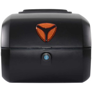 Schwarzes Topcase für Yadea DE3 E-Scooter, abschließbar und wetterfest.