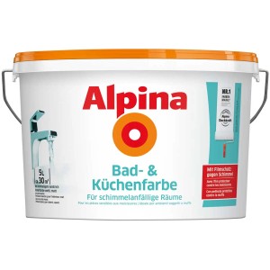 Seau de peinture pour salle de bain et cuisine Alpina, 5 litres, peinture murale blanche avec protection anti-moisissures.