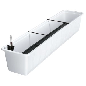 Jardinière blanche Aqua Green Plus (20x98cm) avec système d'arrosage et indicateur de niveau d'eau.