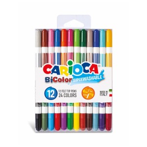 Carioca Fasermaler Bi-Color, 12 Stk. Packung mit 24 Farben, ideal zum Malen und Zeichnen.