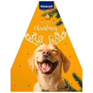 Calendario dell'Avvento Vitakraft per cani con gustosi snack di carne per il periodo natalizio.