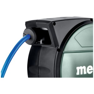 Metabo Schlauchaufroller SA 210, automatisch, mit blauem 8m Schlauch. Robustes Kunststoffgehäuse für Kompressoren.