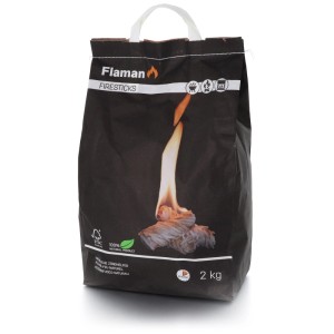 Flaman Anzündwolle Firesticks 2 kg in sacco: legno di abete certificato FSC per barbecue, camino e falò.