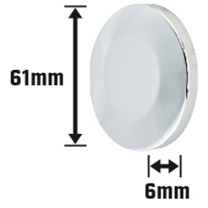 Rosetta cieca cromata, diametro 61 mm, per coprire i fori a parete.