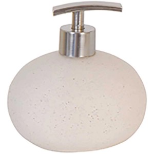Dispenser sapone beige MSV Manali effetto pietra con pompa argentata.