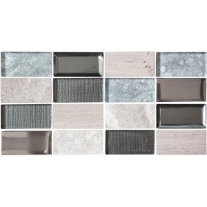 Mosaïque Vabene Pronto Uno Grey, 15x30 cm, mosaïque en verre pour intérieur, différents tons de gris.