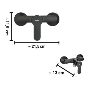 Mitigeur de douche baliv DU-5891, noir mat, avec dimensions.