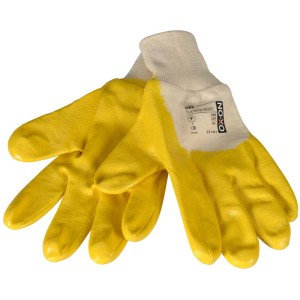 Guanti da lavoro Ox-On NBR Supreme 8600 taglia M con rivestimento in nitrile giallo per ambienti umidi.