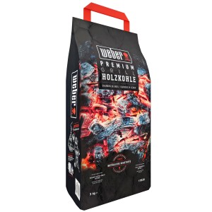 Sacco di carbone Weber Premium 3 kg per barbecue. Carbonella di legno duro con legno di melo.