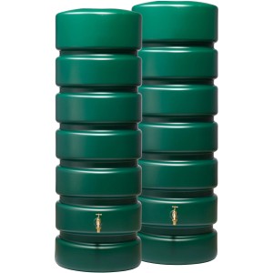Garantia cisterna set serbatoio da giardino Classico, 2 serbatoi acqua piovana verde scuro da 1300 l con rubinetto.