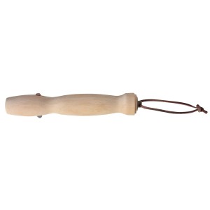 Brochette télescopique BBQ en acier inoxydable avec manche en bois et boucle en cuir.