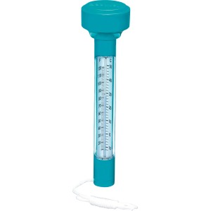 Thermomètre de piscine Bestway turquoise avec échelle de température facile à lire et cordon de fixation.
