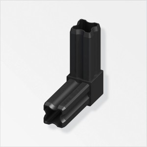 Connettore angolare Combitech in plastica nera per tubi da 23,5 mm.
