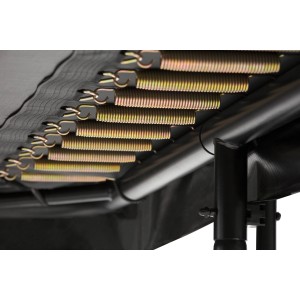 Dettaglio molle e telaio del trampolino da giardino nero Salta Premium.