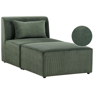 Beliani Chaise longue Lemvig en velours côtelé vert foncé avec coussin. Canapé modulable pour une utilisation flexible.