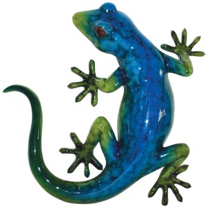 Blauer Gecko als Gartendeko: handgefertigt, detailreich, UV- und witterungsbeständig.