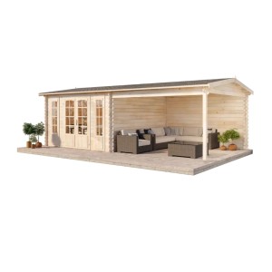 Abri de jardin en bois Alpholz Freiburg-44 avec porte double et terrasse couverte.