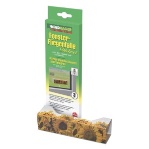 Trappola per mosche da finestra Windhager con motivo a girasole per un controllo discreto degli insetti.
