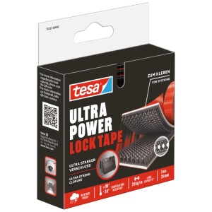 Ruban auto-agrippant Tesa Ultra Power Lock, 1 m x 25 mm, noir, sur l'emballage.