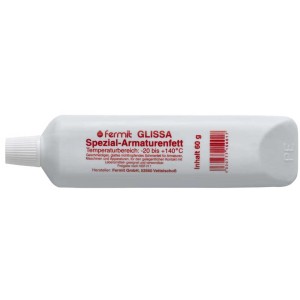 Tube de graisse spéciale robinetterie Fermit Glissa, 60g, pour robinets eau chaude et froide.