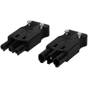 Fiche et prise AC 166 noire, plate, 3 pôles (250V/20A) pour installation électrique.