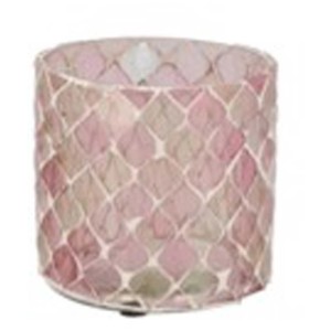 Porte-bougie chauffe-plat mosaïque DecoFinder dans les tons rose et nacré, 8x8x8 cm.