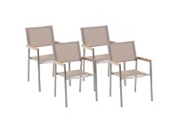 Beliani Gartenstuhl-Set Grosseto Edelstahl Beige 4 Stk.