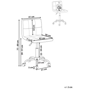 Schizzo sedia da ufficio Marion grigia: mobile ufficio con dimensioni, similpelle, regolabile in altezza, carico massimo 120 kg.
