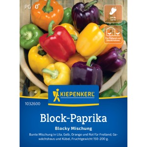 Kiepenkerl Paprika Blocky Mix : Graines de poivron avec des poivrons jaunes, verts, oranges, rouges et violets.