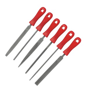 Jeu de 6 limes d'aiguille LUX avec manches rouges, différentes formes pour le limage de précision.