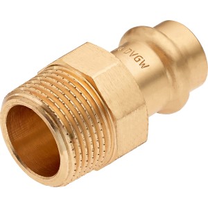 Nipplo di transizione in bronzo rosso, 15 mm x 26,4 mm (R 3/4), per pressfitting.