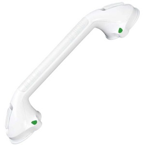 Wenko Barre d'appui murale Secura, 42 cm, blanc, en plastique, poignée de maintien pour salle de bain avec ventouses.