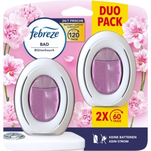 Febreze Désodorisant Salle de Bain Parfum Floral Duo : lot de 2 pour une senteur fraîche dans la salle de bain.