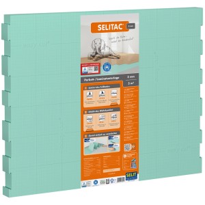 Isolation phonique Selitac® 5 mm, 5 m² pour parquet et stratifié. Panneaux pliants verts avec instructions de pose.