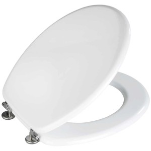 Wenko Sedile WC Valencia MDF Bianco, copriwater in MDF con cerniere in acciaio inox.
