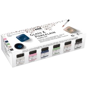 Set di colori gesso Kreul per vetro e porcellana con 6 colori e pennello per lavoretti.