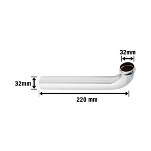 Siphon de lavabo chromé, diamètre 32 mm, longueur 220 mm, pour tuyaux de siphon.