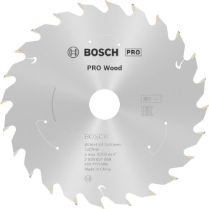 Lama sega circolare Bosch Standard per legno, 136mm, 24 denti. Lama argentata per seghe a batteria.