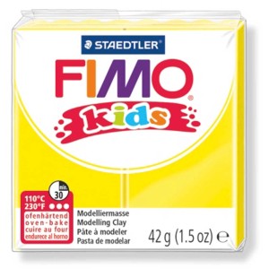 Fimo Kids pâte à modeler, jaune, paquet de 42g, cuisson au four pour les projets créatifs des enfants.