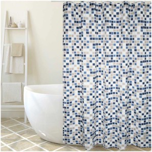 MSV Duschvorhang Mosaiko, weiß-blau, 180x200 cm, mit Mosaikmuster.