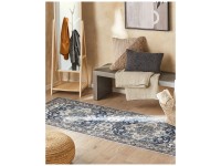 Teppich Kottar Kurzflor orientalisches Muster Grau-Blau 80 x 300 cm