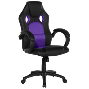 Sedia gaming Beliani Fighter, girevole in similpelle nera e viola con braccioli e poggiatesta.