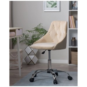Sedia da ufficio beige Beliani Parrish con rivestimento in velluto, bottoni e struttura cromata.