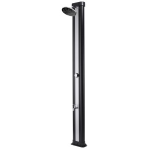 Doccia solare Steinbach Classic 40 l per giardino: doccia esterna nera con soffione e rubinetto acqua fredda.