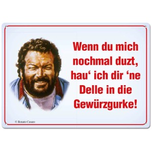 Carte postale en métal avec Bud Spencer et citation : Si tu me tutoies encore...