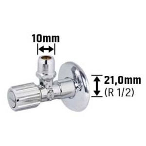 Robinet d'équerre chromé avec rosace, raccord 1/2 pouce pour lave-linge ou lave-vaisselle.