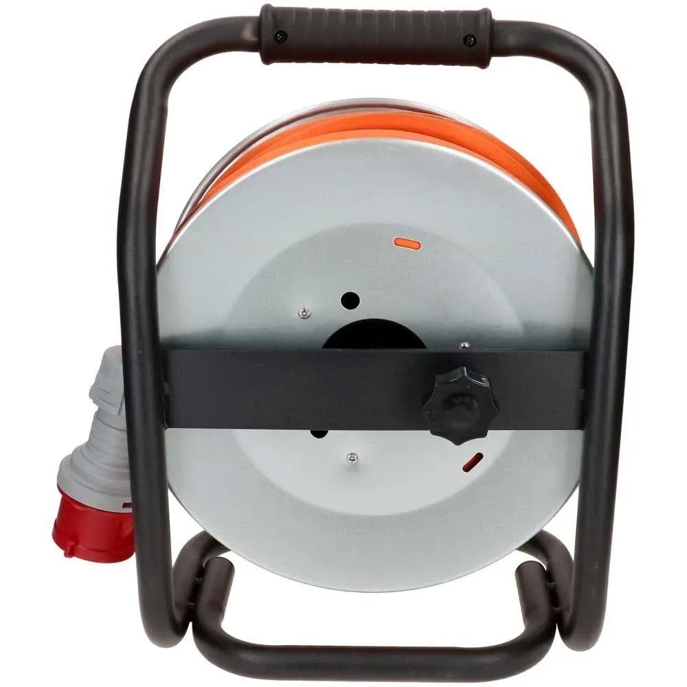 Stahl-Kabelrolle 2 x CEE16-5 / 1 x T25 Schwarz Kabellänge 25 m